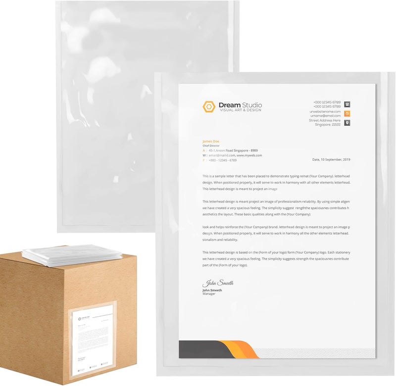 ABC Pack & Supply ABC Packing List Envelopes, 9.5 x 12 Inch. 100 Pack 2 Mil Polyethylene Clear Self Adhesive Shipping Label Sleeves. Plastic Shipping Label Pouches for Invoice and Efficient Order Management - Image 1